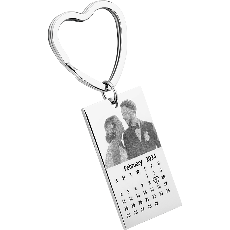 Schlüsselanhänger mit eingraviertem Foto und Kalender