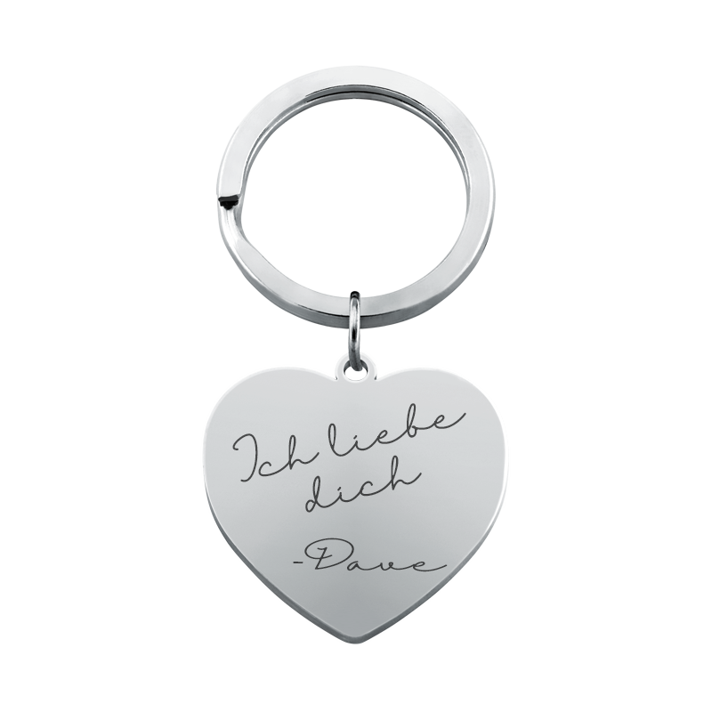 Personalisierter Schlüsselanhänger mit Herzgravur und Handschrift
