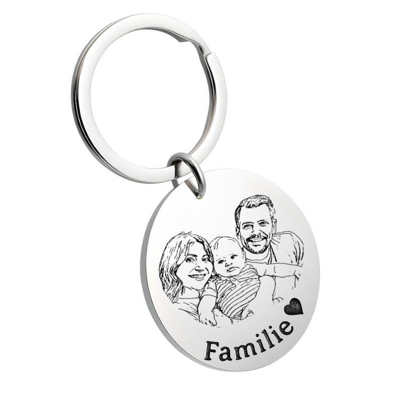 Picture-to-drawing Großer Runder Schlüsselanhänger – Personalisierbar mit Foto & Gravur